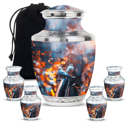 Dove Theme Large Urn With 4 Keepsake Urn