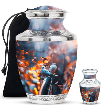 Dove Theme Large Urn With 1 Keepsake Urn