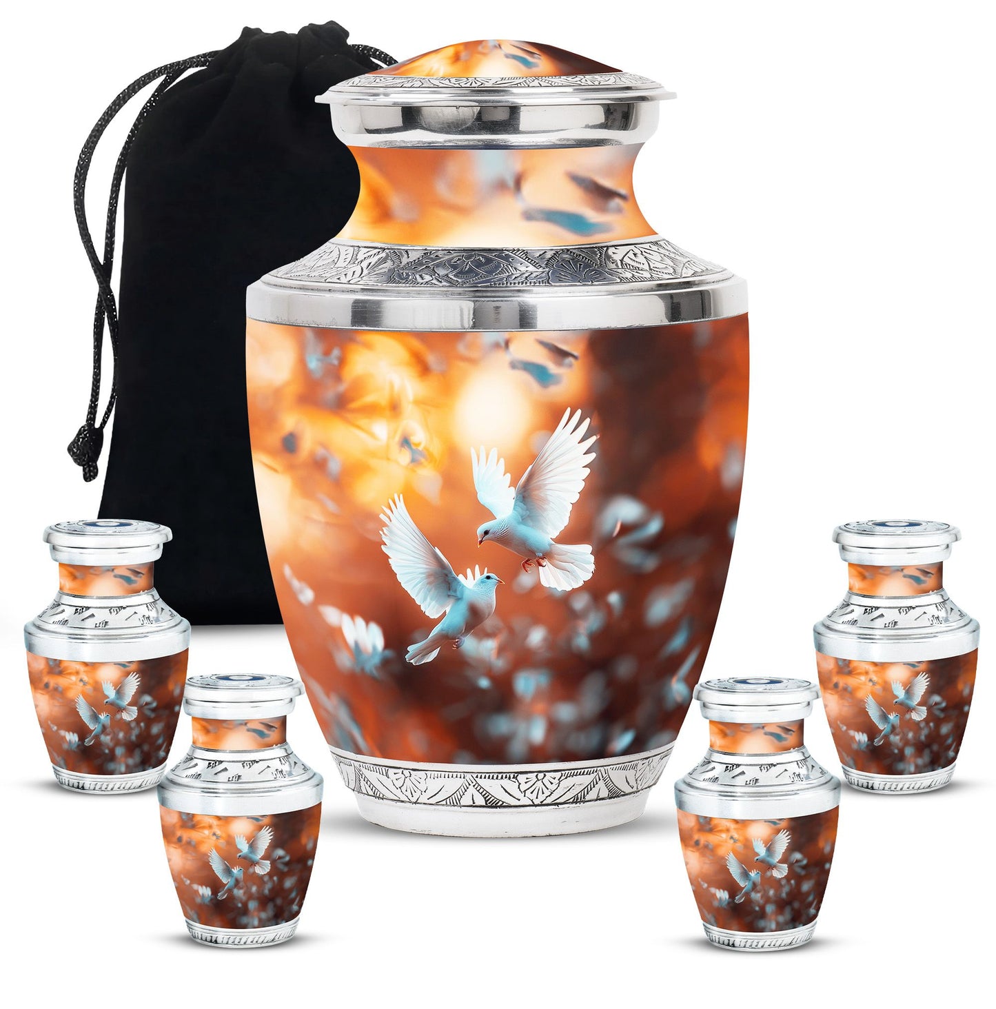 Dove Theme Large Urn With 4 Keepsake Urn