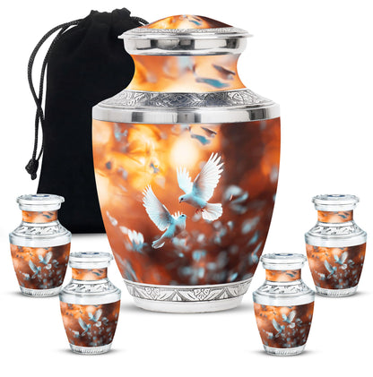 Dove Theme Large Urn With 4 Keepsake Urn