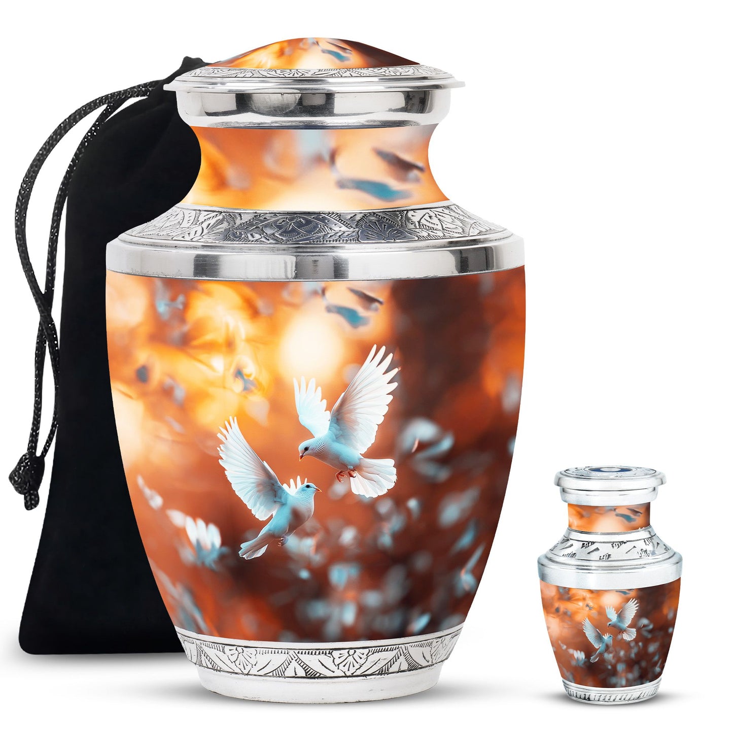 Dove Theme Large Urn With 1 Keepsake Urn