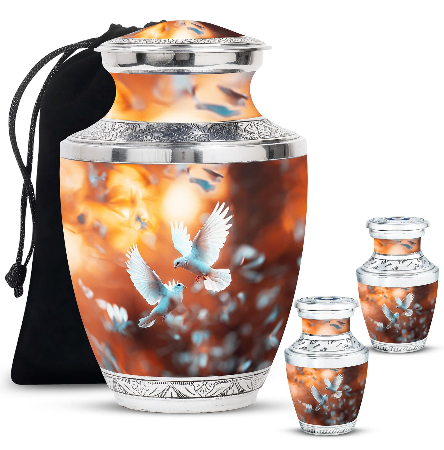 Dove Theme Large Urn With 2 Keepsake Urn