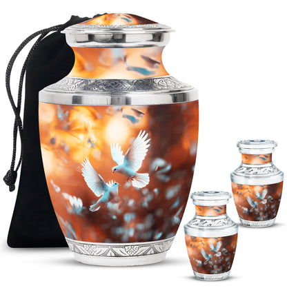 Dove Theme Large Urn With 2 Keepsake Urn