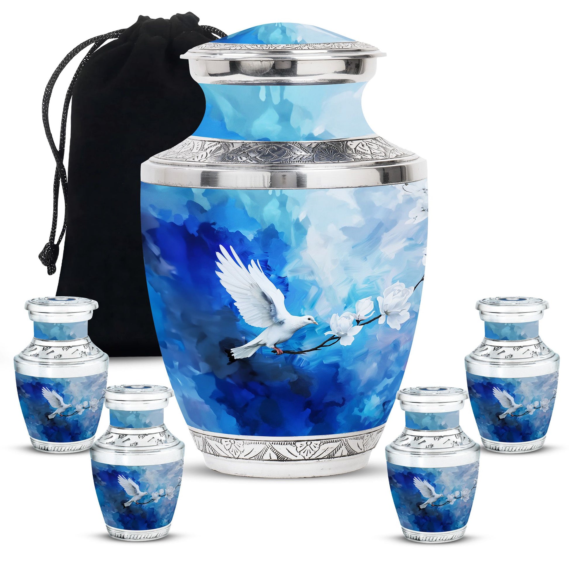 Dove Theme Large Urn With 4 Keepsake Urn