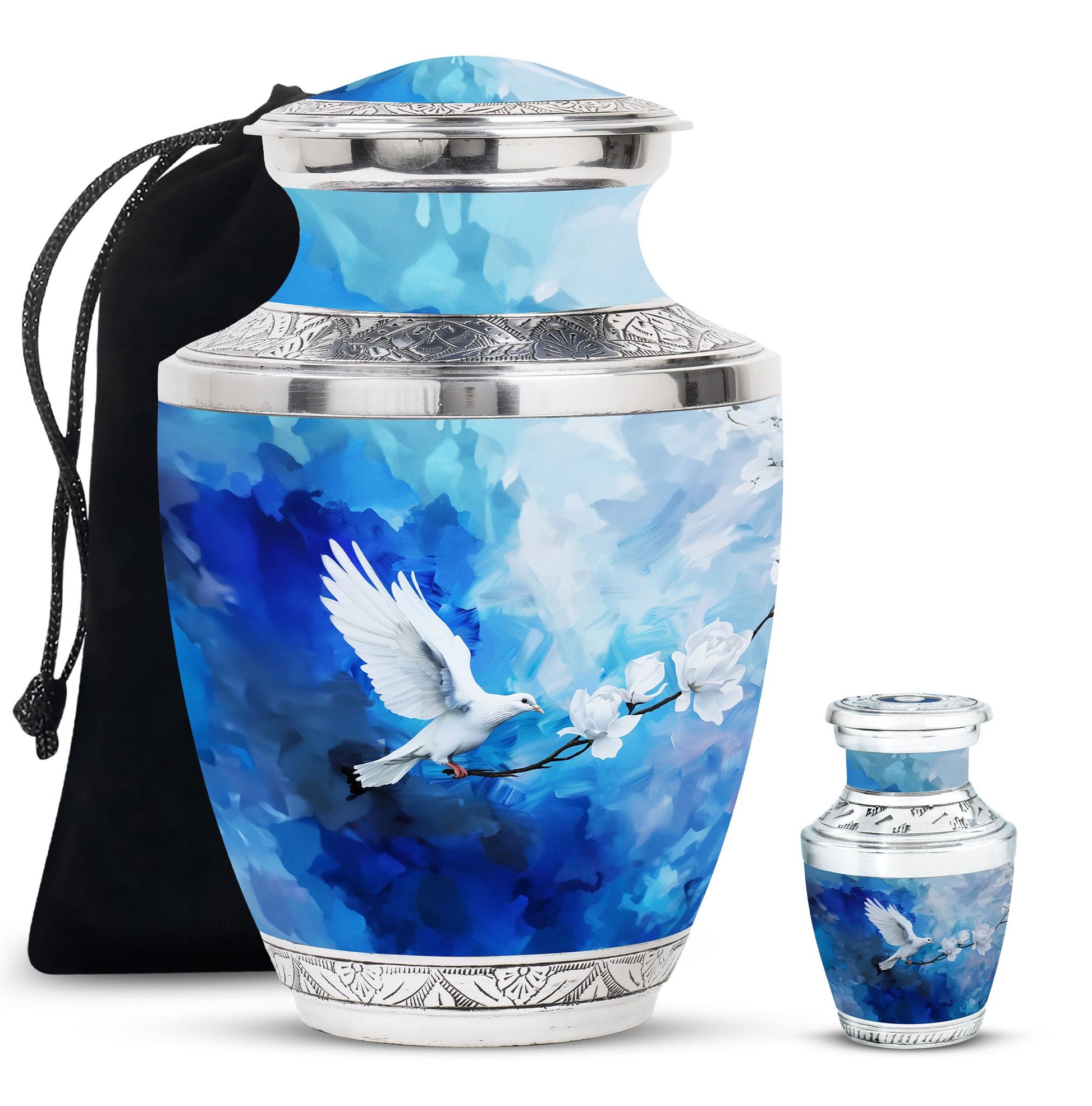 Dove Theme Large Urn With 1 Keepsake Urn
