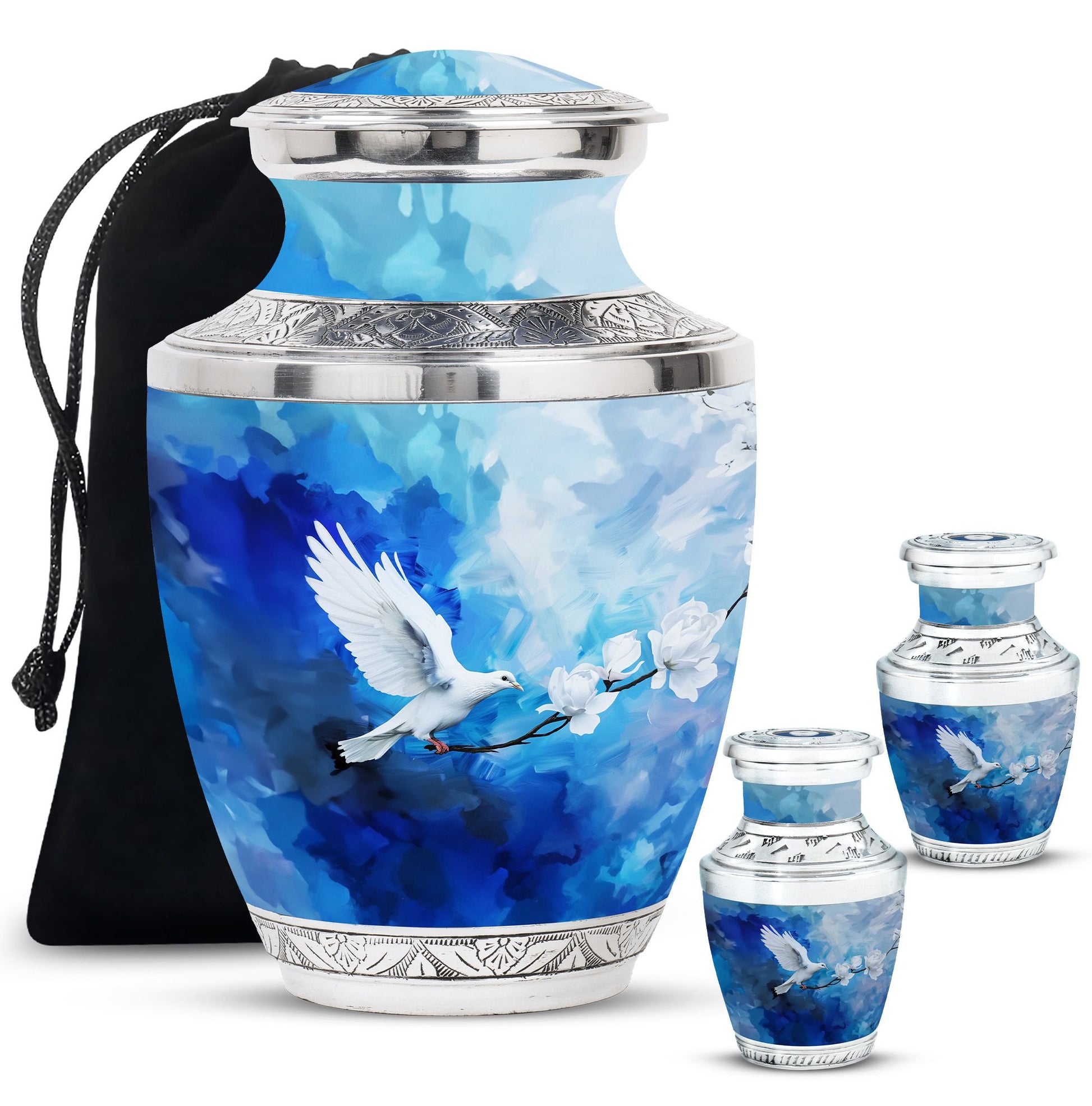 Dove Theme Large Urn With 2 Keepsake Urn