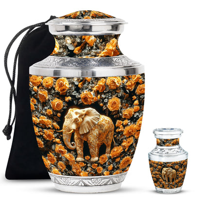 Elephant Theme Large Urn With 1 Keepsake Urn