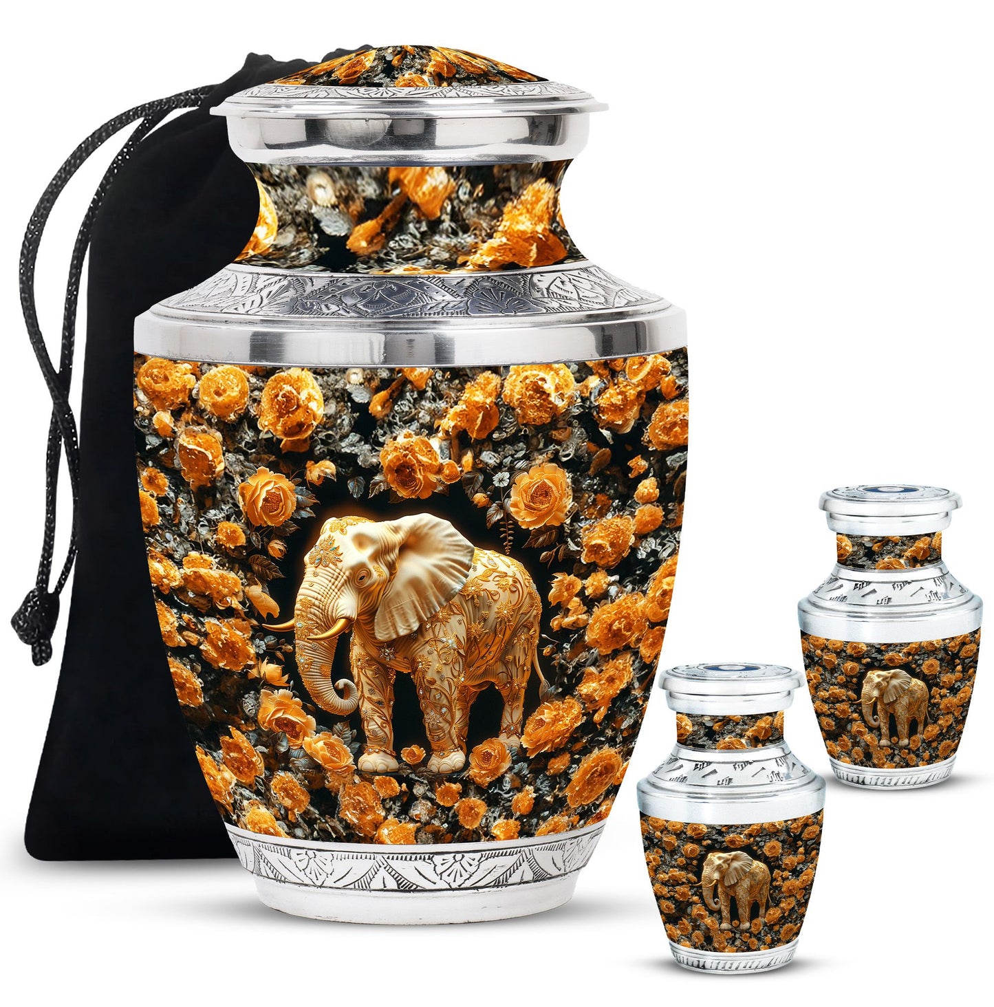 Elephant Theme Large Urn With 2 Keepsake Urn