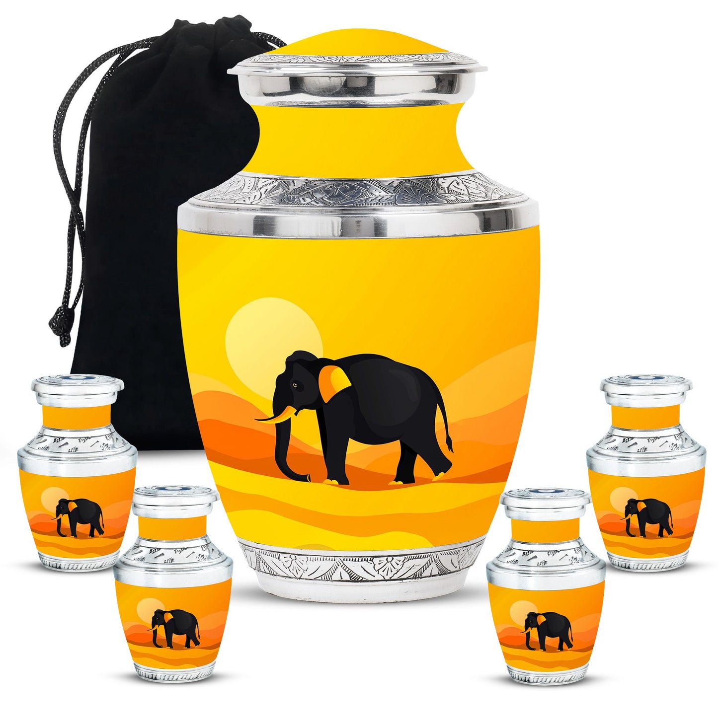 Elephant Theme Large Urn With 4 Keepsake Urn