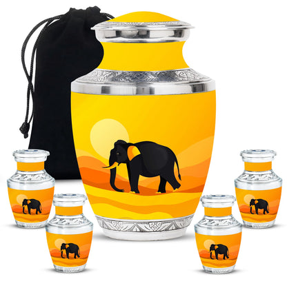 Elephant Theme Large Urn With 4 Keepsake Urn