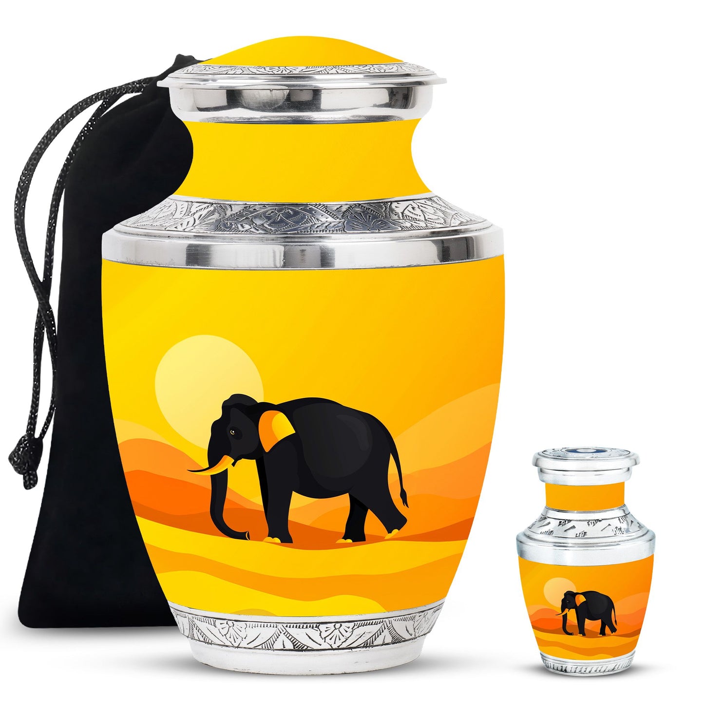 Elephant Theme Large Urn With 1 Keepsake Urn