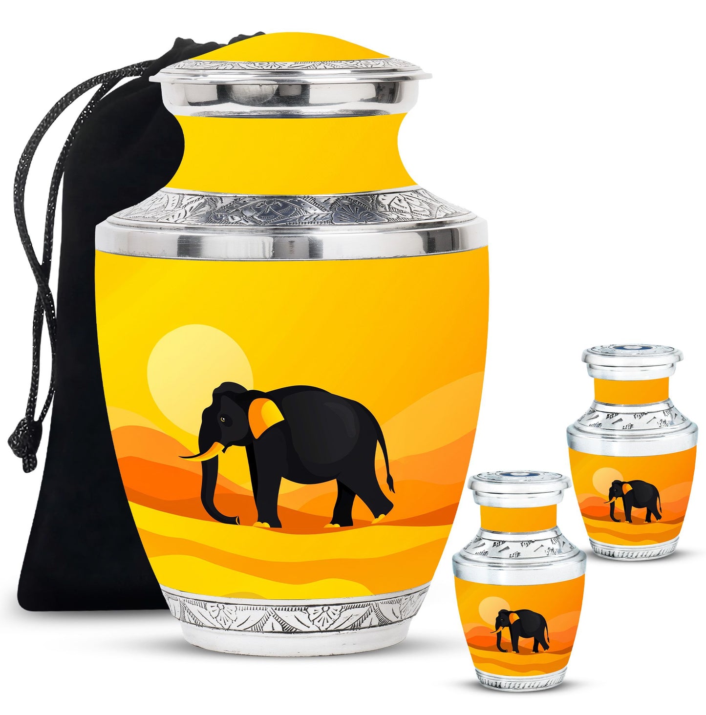 Elephant Theme Large Urn With 2 Keepsake Urn