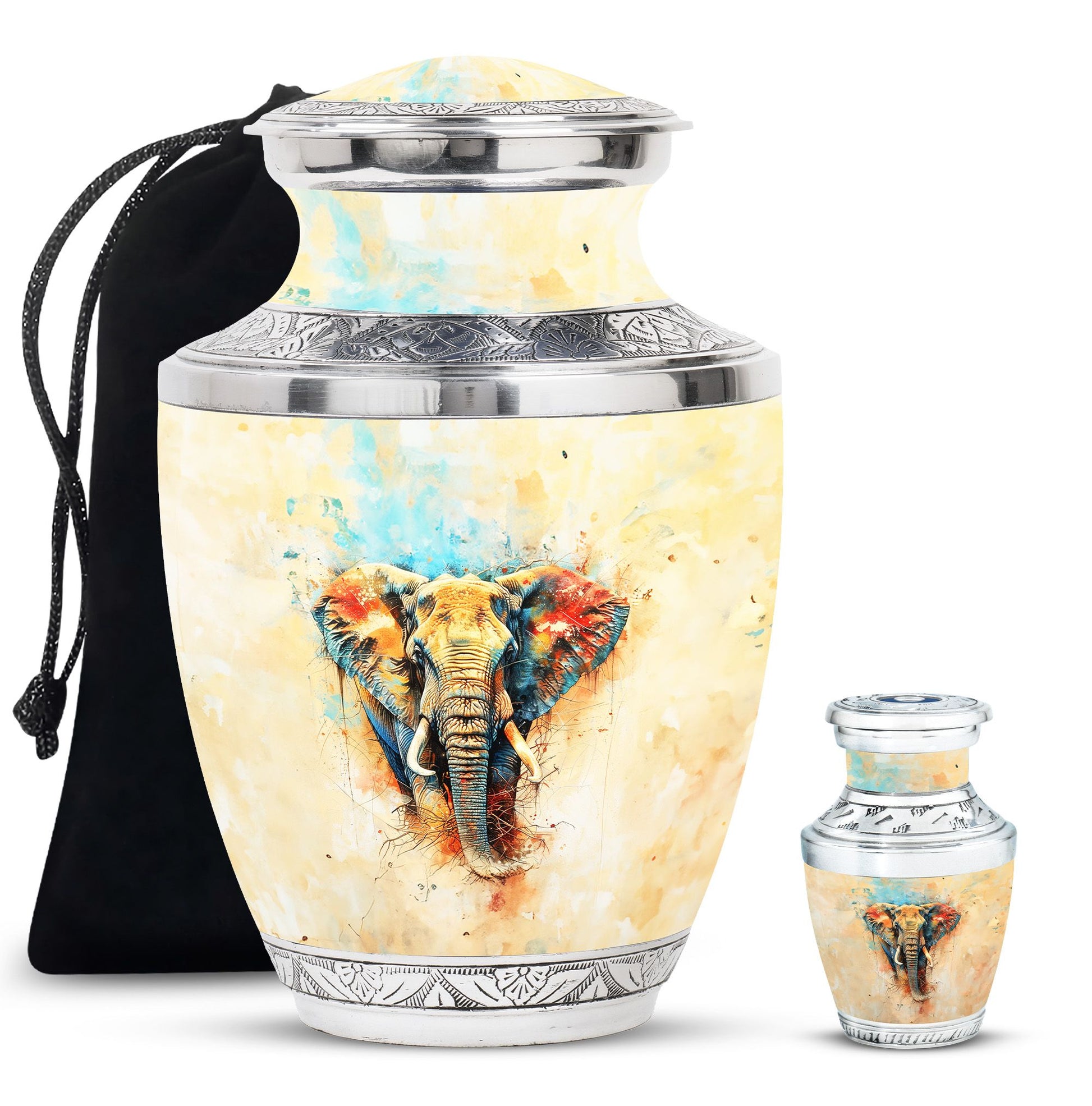 Elephant Theme Large Urn With 1 Keepsake Urn