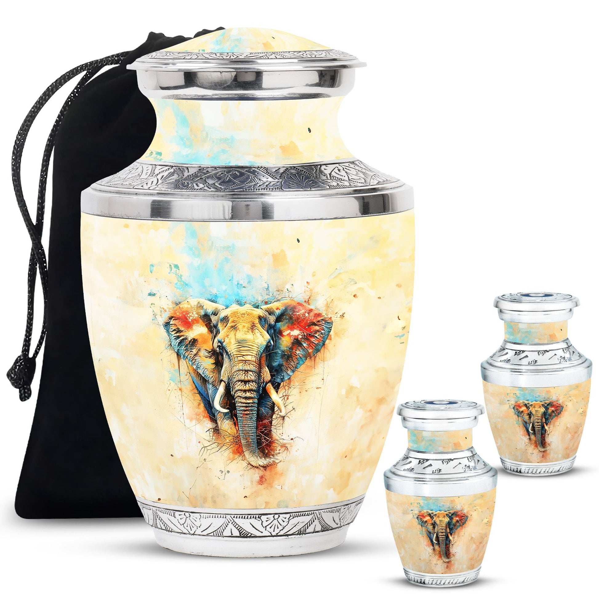 Elephant Theme Large Urn With 2 Keepsake Urn