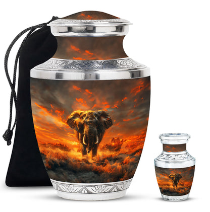 Elephant Theme Large Urn With 1 Keepsake Urn