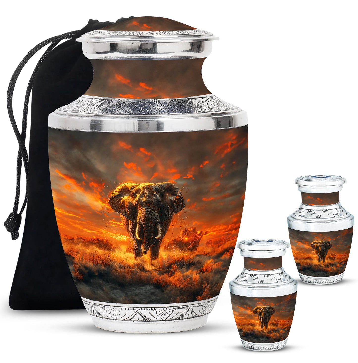 Elephant Theme Large Urn With 2 Keepsake Urn
