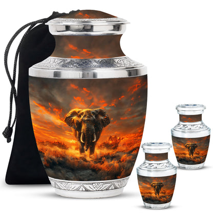 Elephant Theme Large Urn With 2 Keepsake Urn