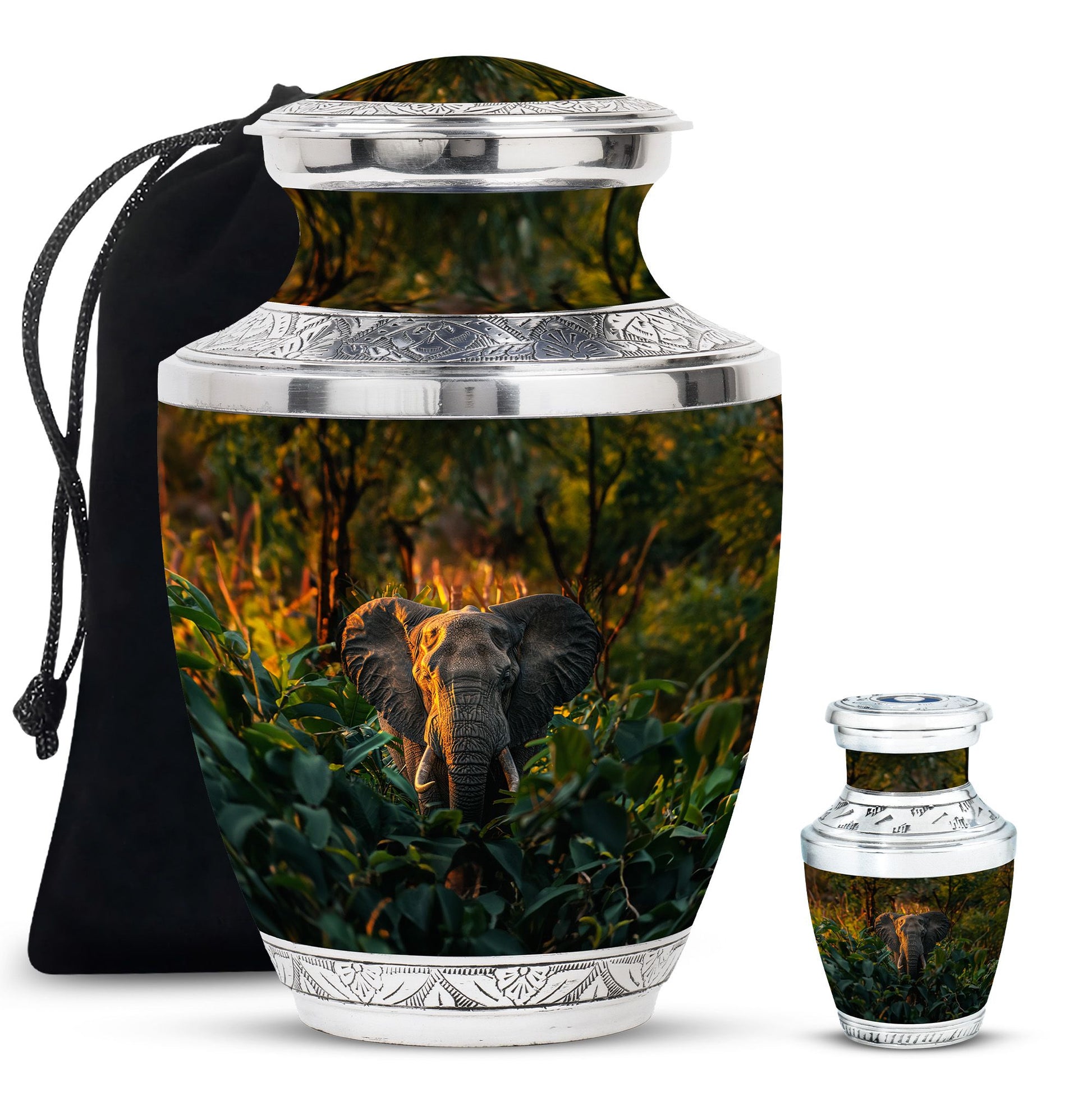 Elephant Theme Large Urn With 1 Keepsake Urn