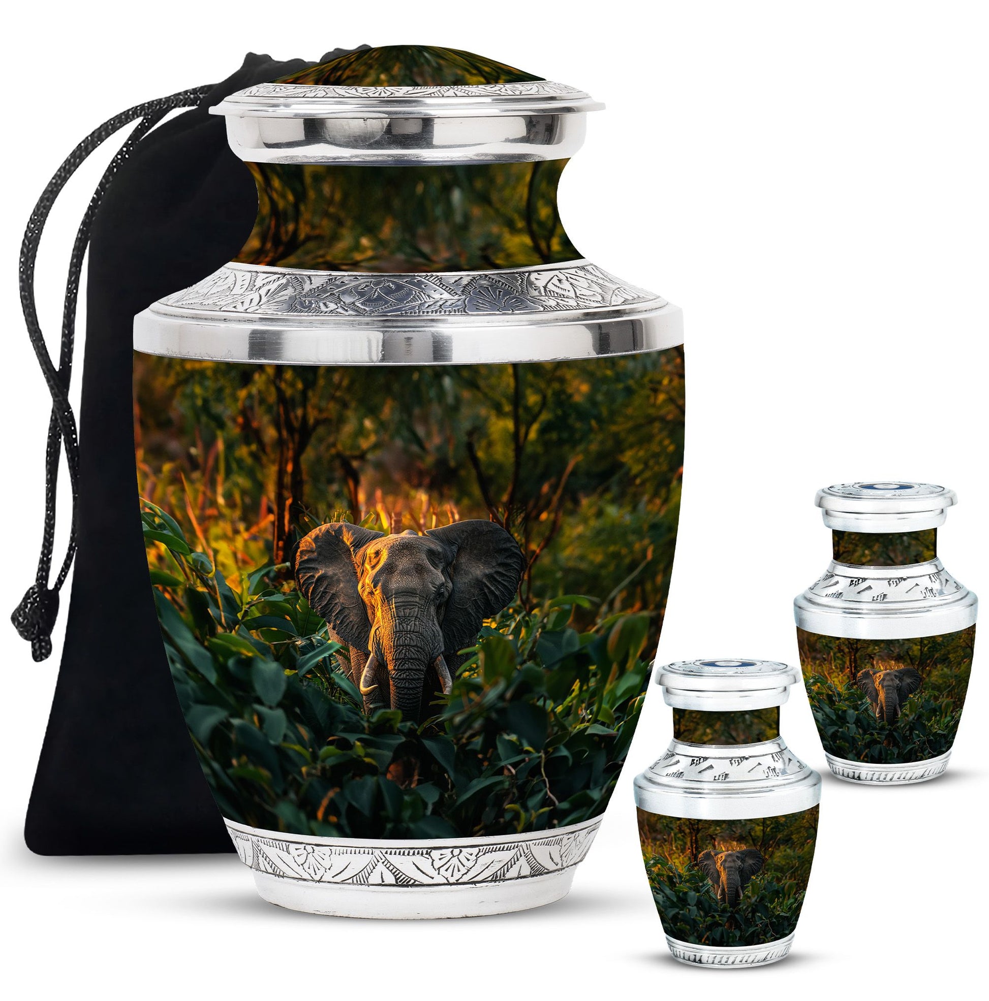 Elephant Theme Large Urn With 2 Keepsake Urn