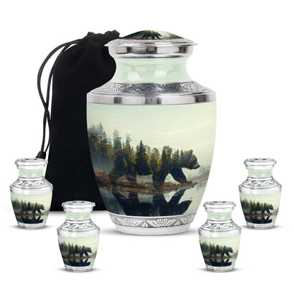 Bear Urn for Human Ashes, Bear Walking Through Forest By Water, Cremation Urn