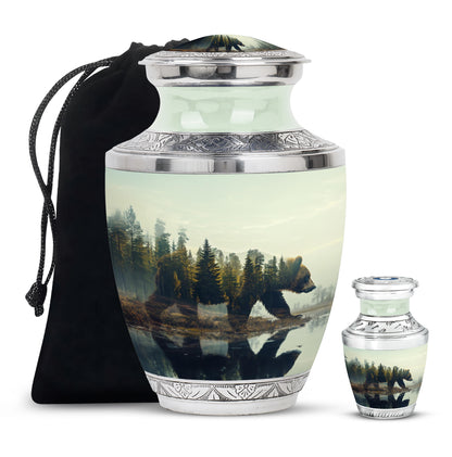 Bear Urn for Human Ashes, Bear Walking Through Forest By Water, Cremation Urn