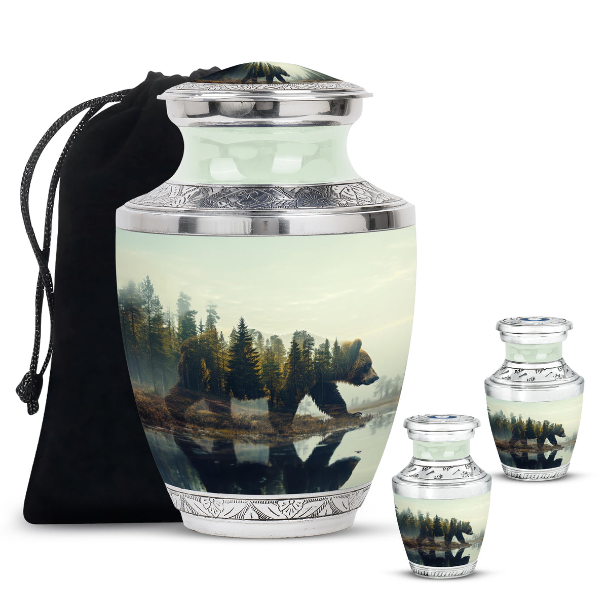 Bear Urn for Human Ashes, Bear Walking Through Forest By Water, Cremation Urn