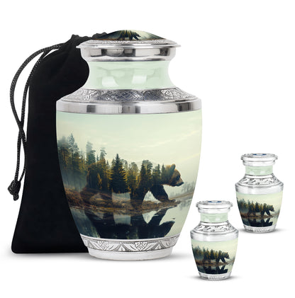 Bear Urn for Human Ashes, Bear Walking Through Forest By Water, Cremation Urn