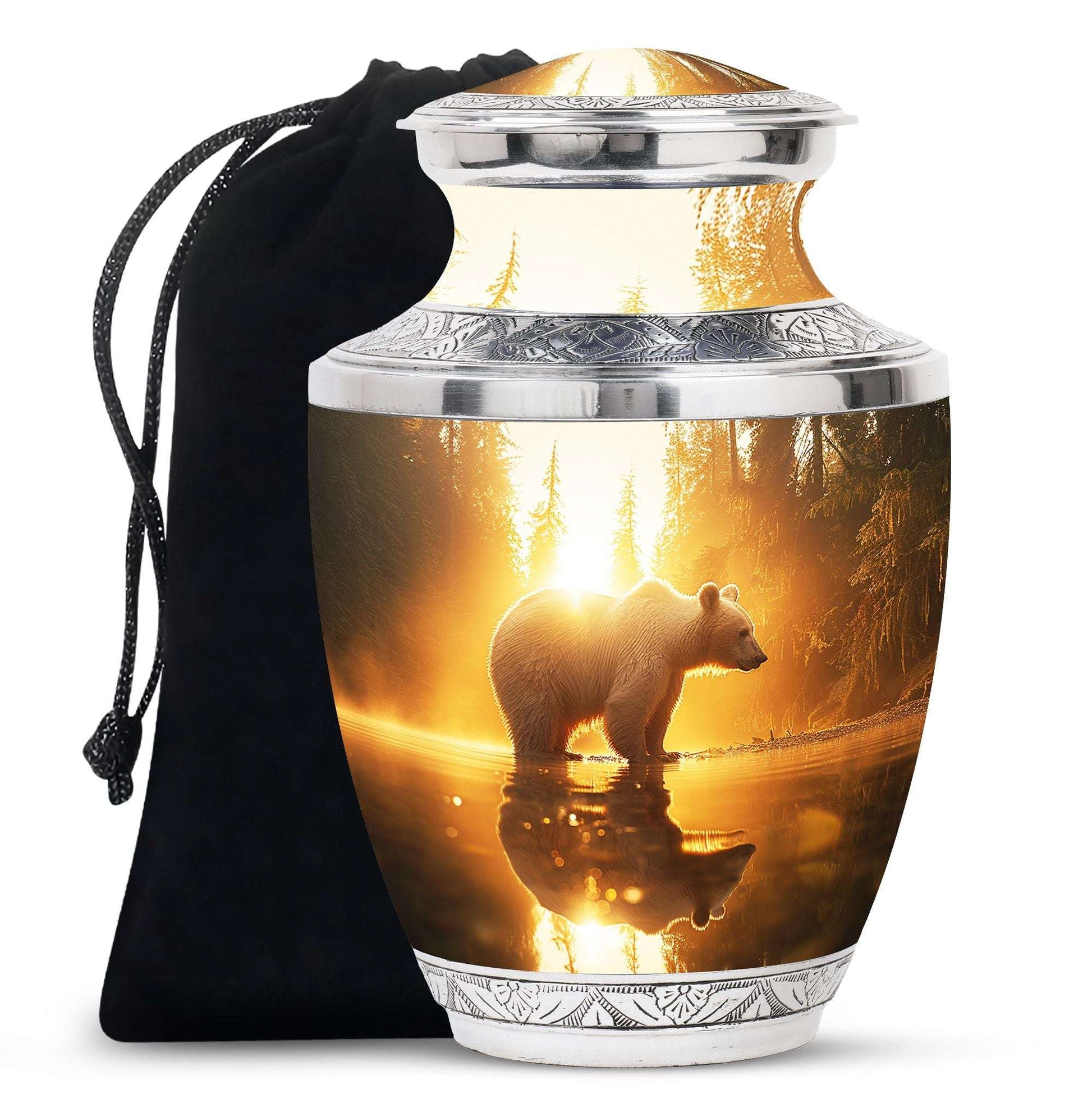 Bear Cremation Urn – Polar Bear Sunset Memorial Funeral Urn For Men