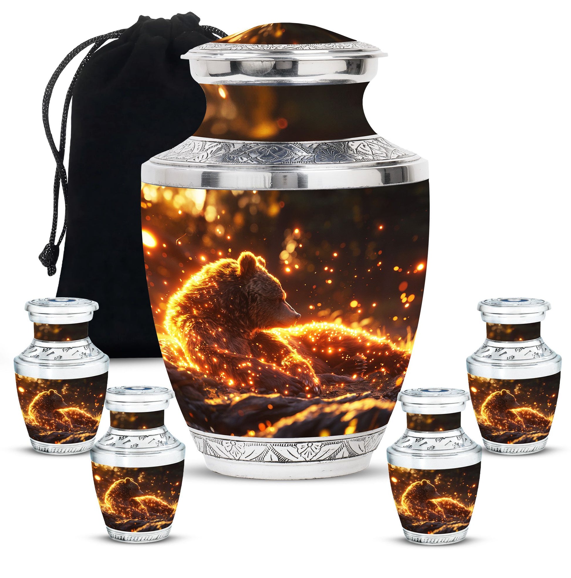 Bear Theme Large Urn With 4 Keepsake Urn