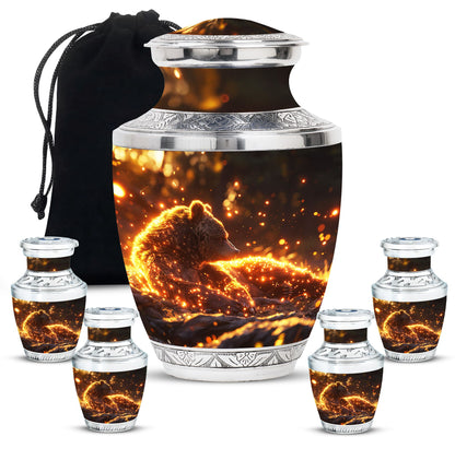Bear Theme Large Urn With 4 Keepsake Urn