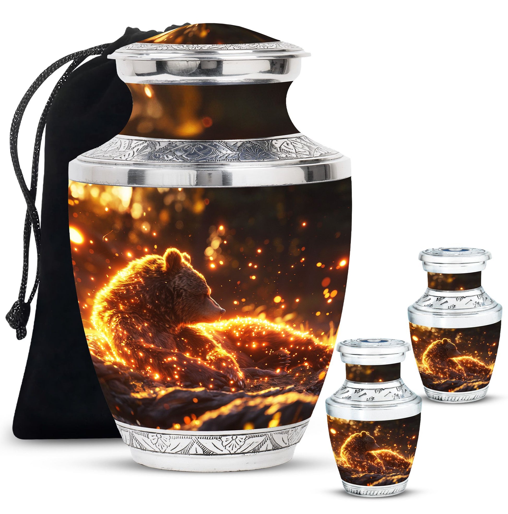 Bear Theme Large Urn With 2 Keepsake Urn