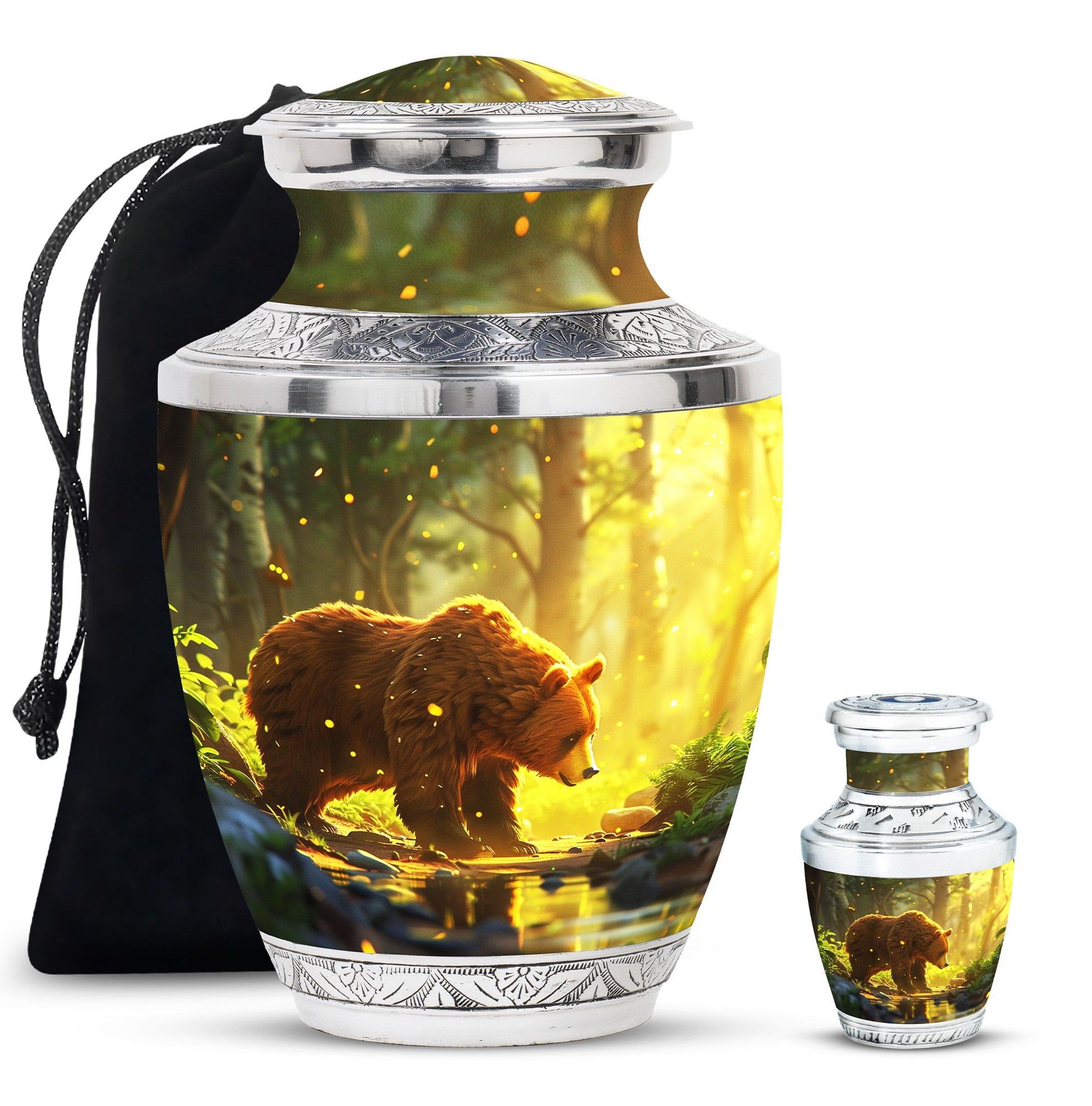 Bear Theme Large Urn With 1 Keepsake Urn