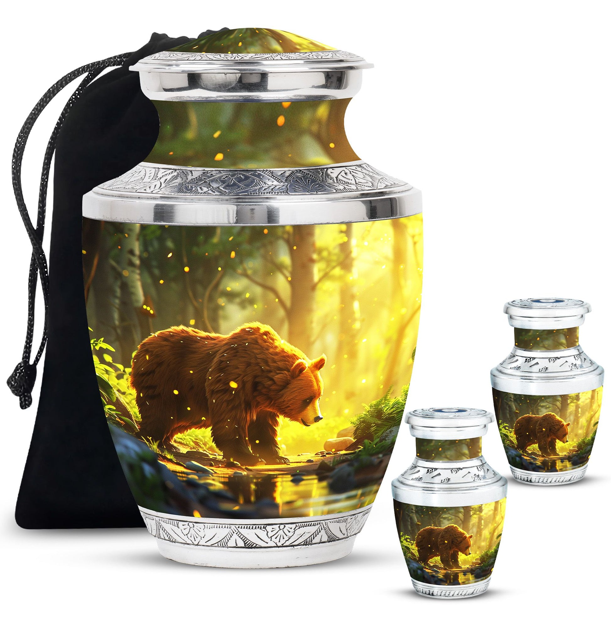 Bear Theme Large Urn With 2 Keepsake Urn
