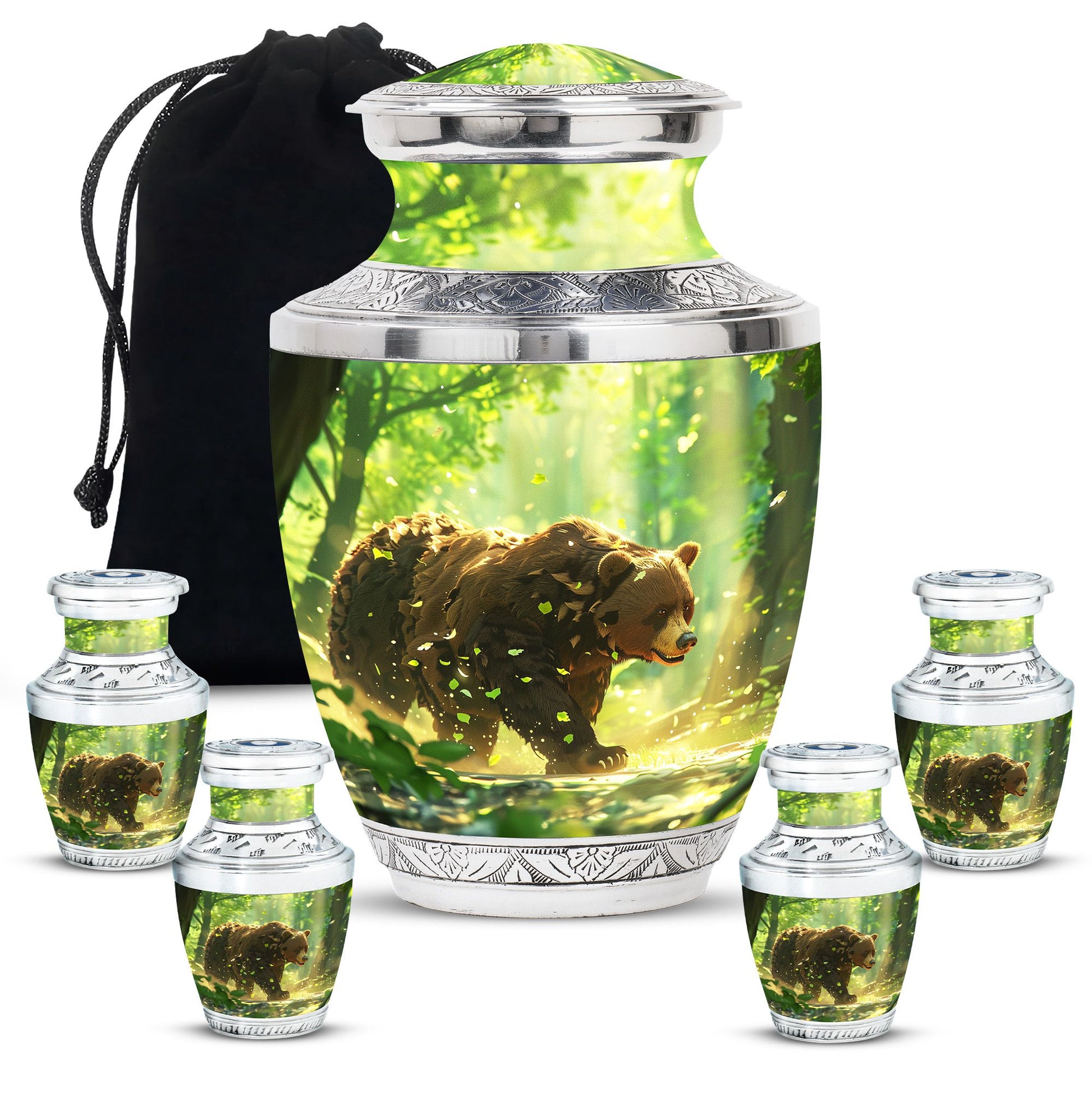 Bear Theme Large Urn With 4 Keepsake Urn