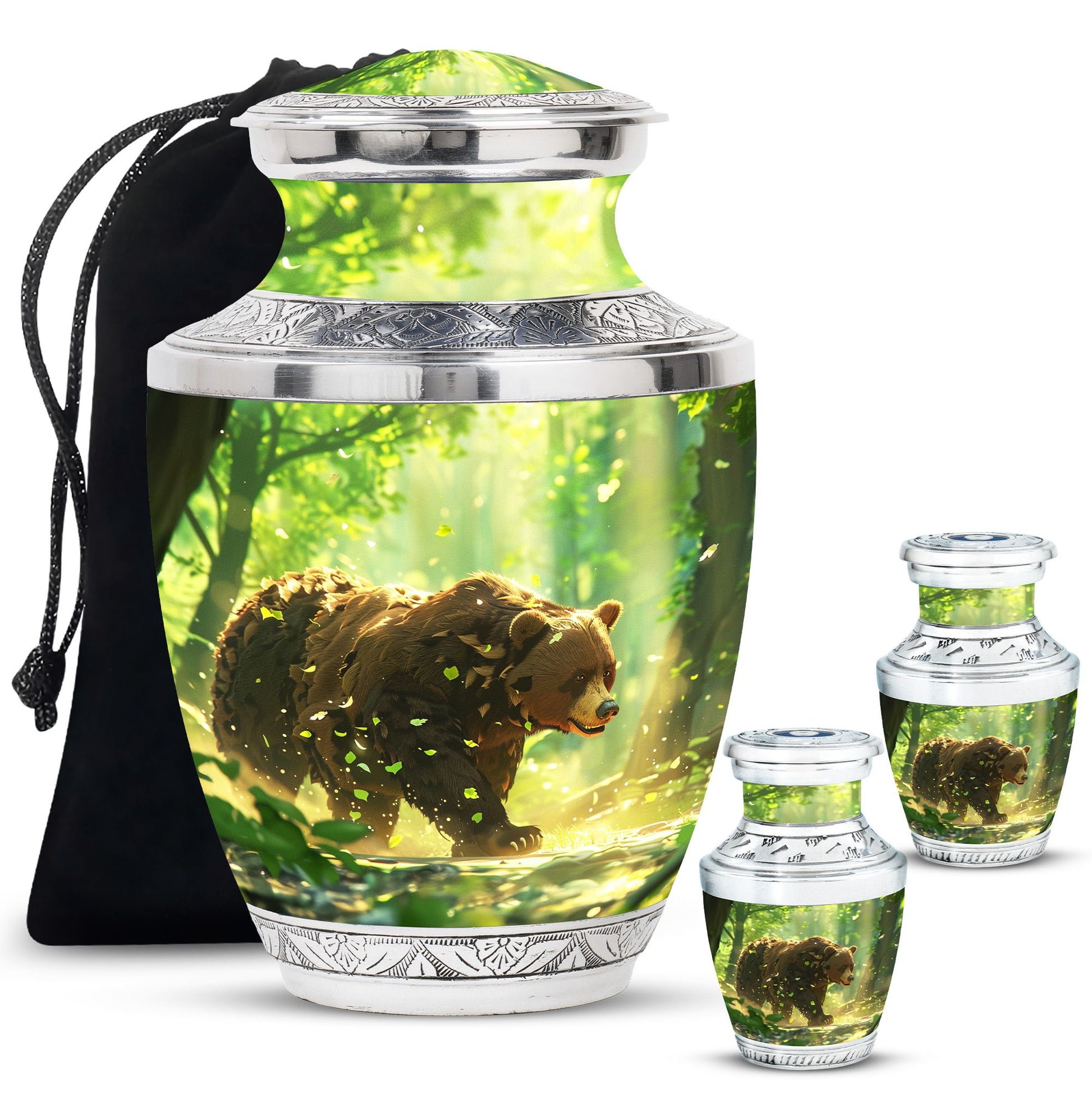 Bear Theme Large Urn With 2 Keepsake Urn