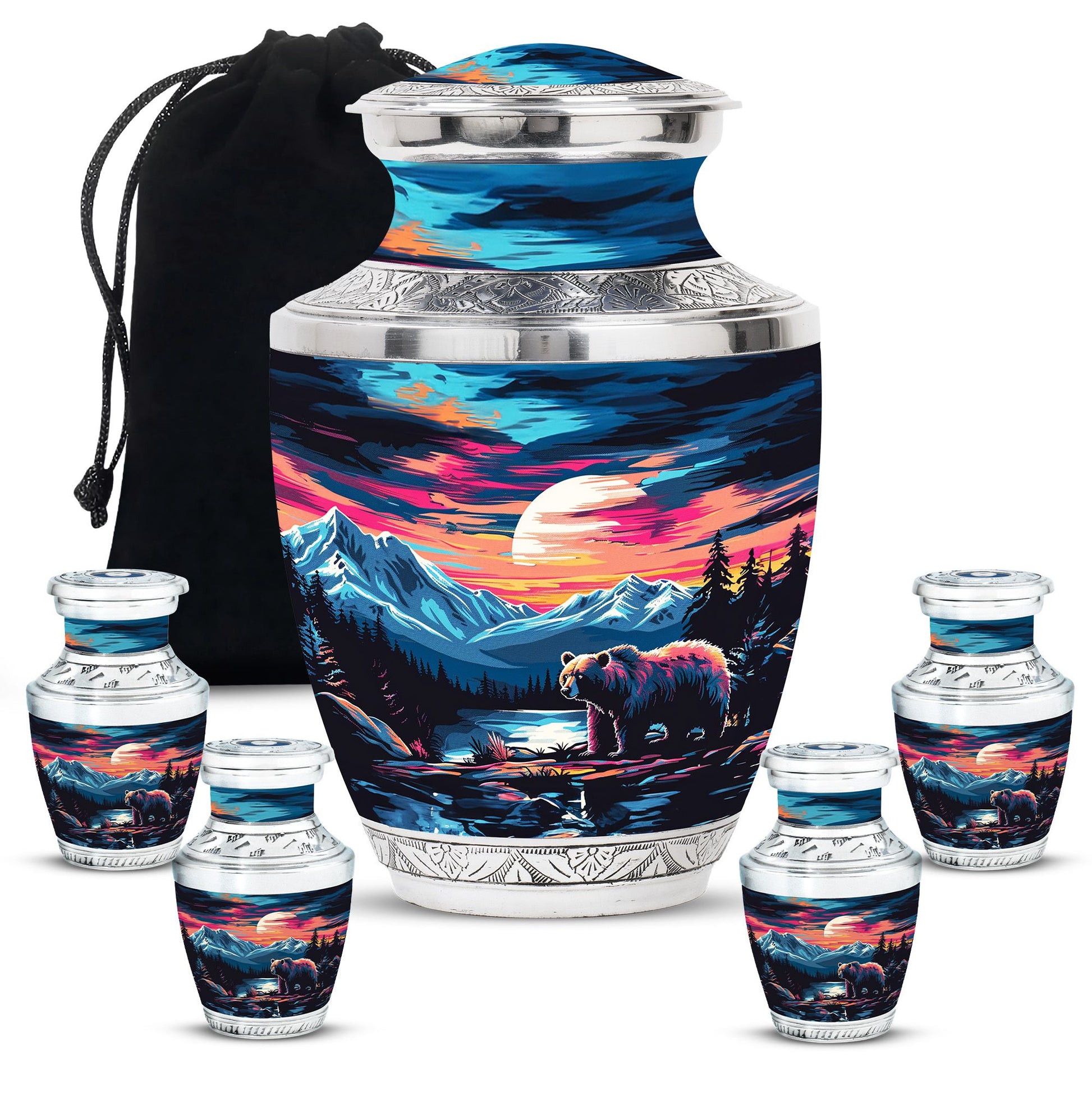 Bear Theme Large Urn With 4 Keepsake Urn