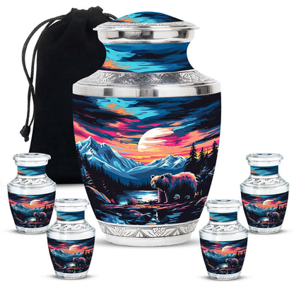 Bear Theme Large Urn With 4 Keepsake Urn