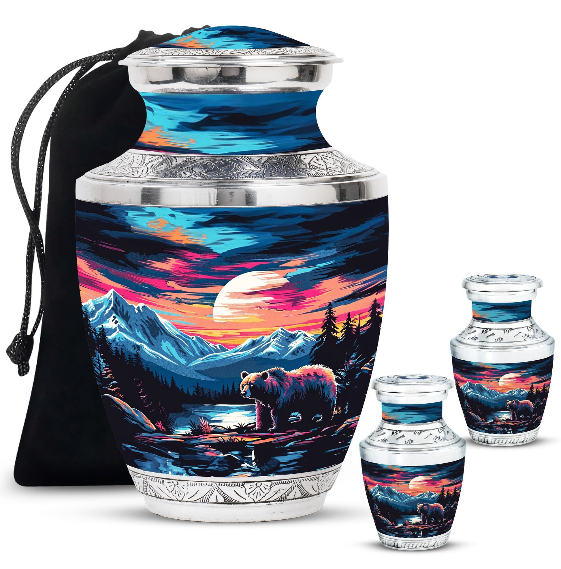 Bear Theme Large Urn With 2 Keepsake Urn