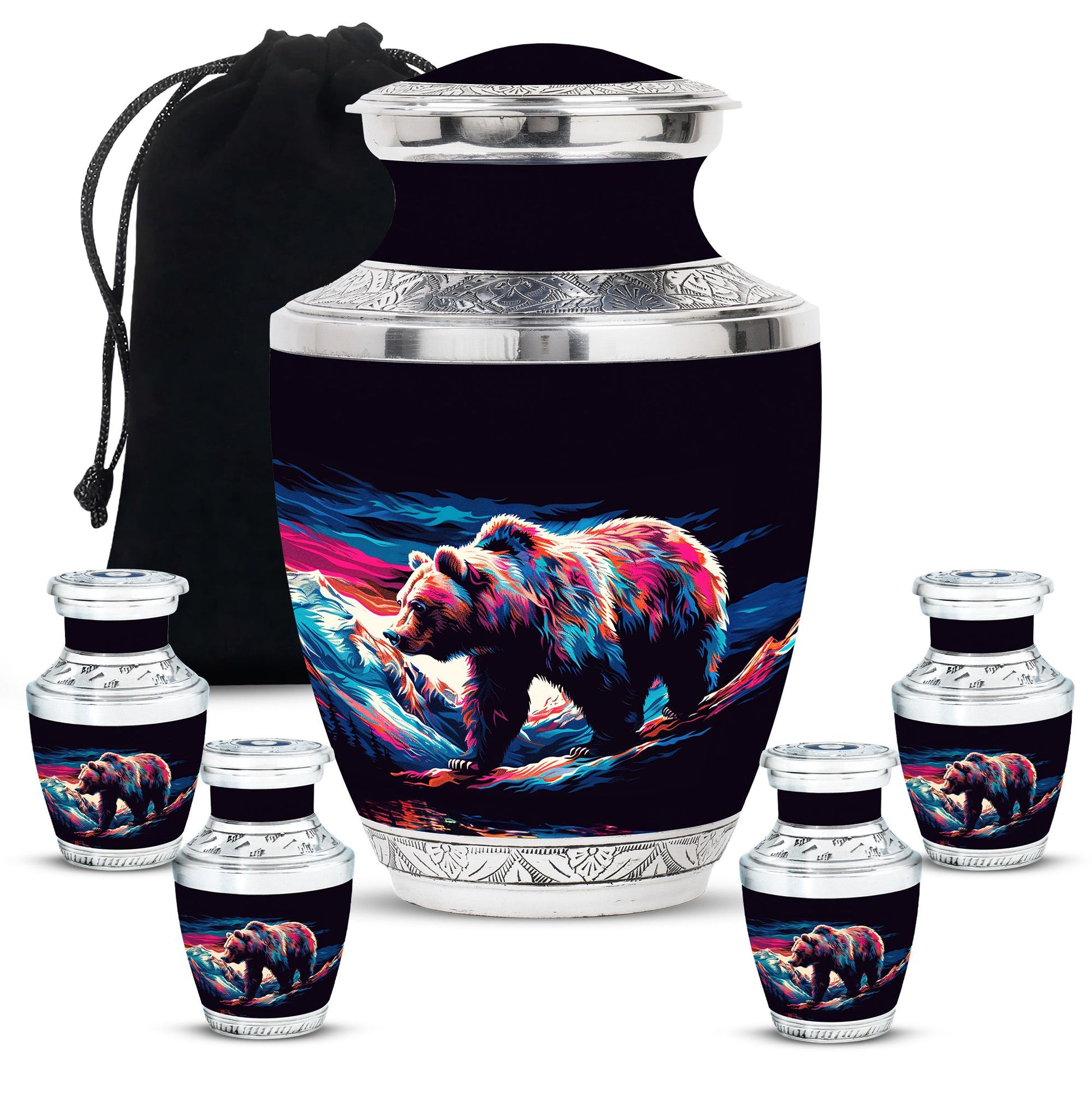 Bear Theme Large Urn With 4 Keepsake Urn