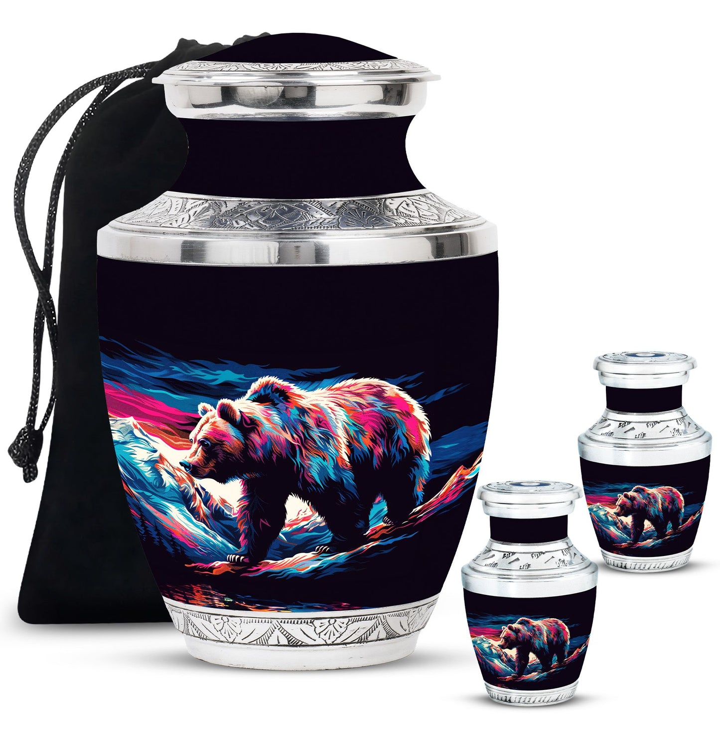 Bear Theme Large Urn With 2 Keepsake Urn