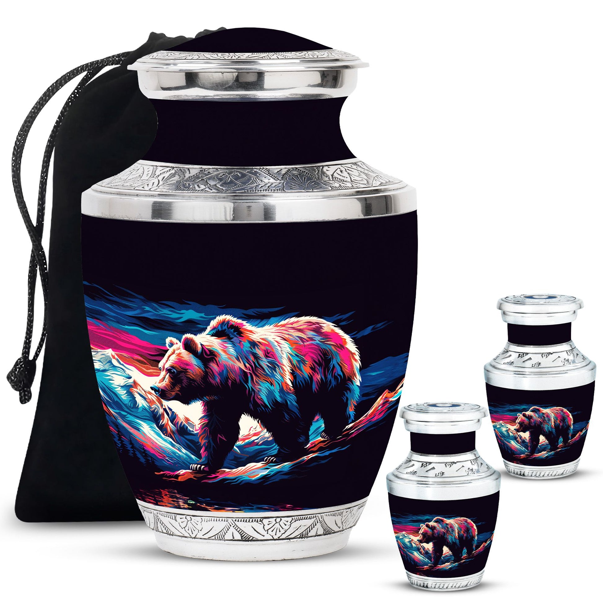 Bear Theme Large Urn With 2 Keepsake Urn