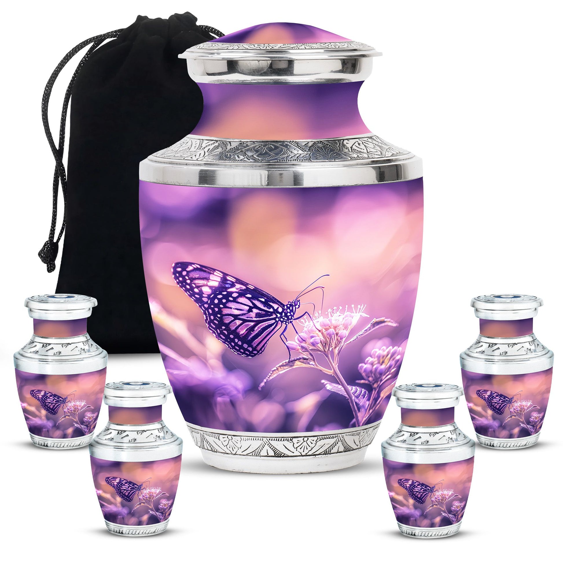 Butterfly Theme Large Urn With 4 Keepsake Urn