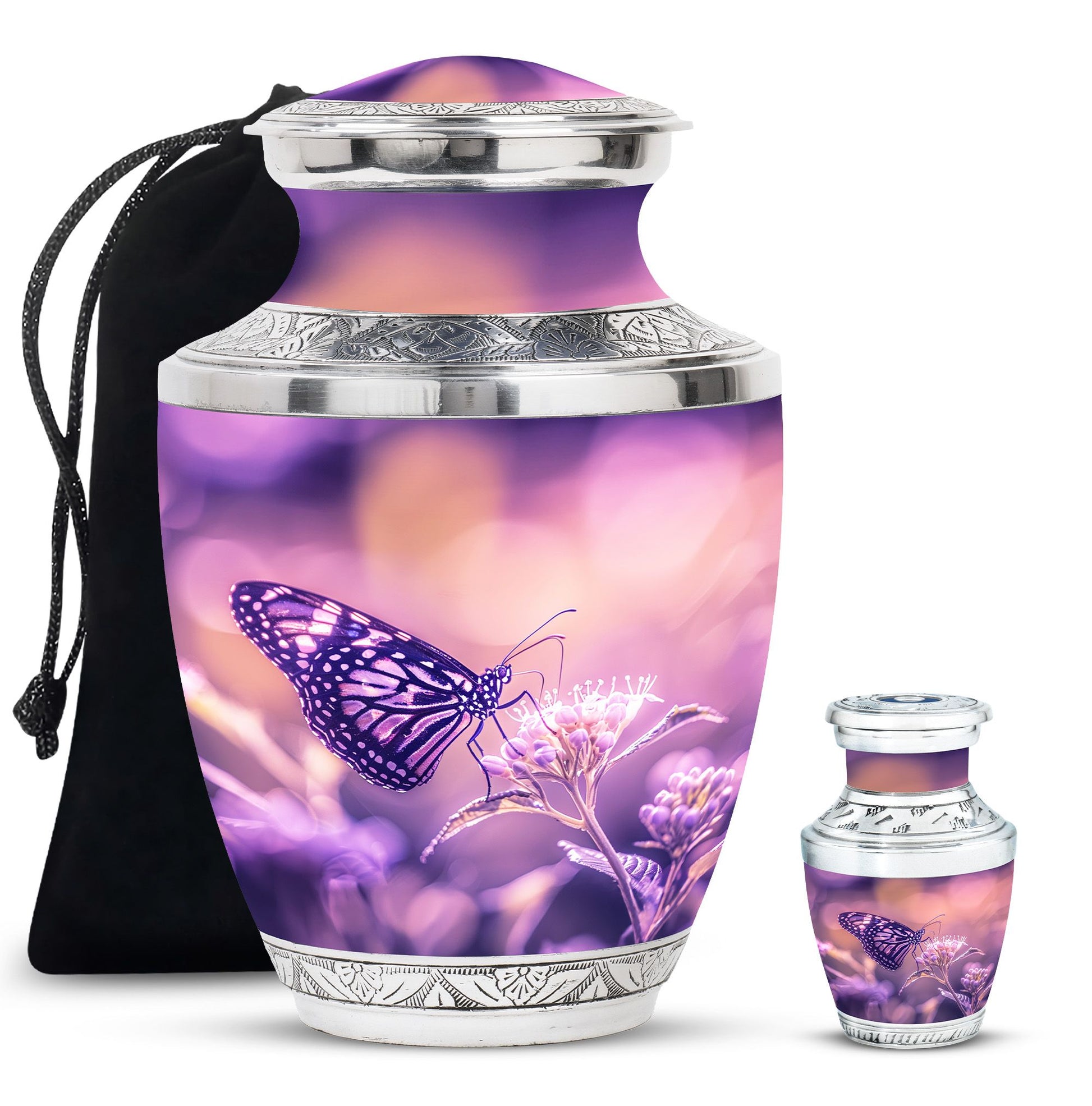 Butterfly Theme Large Urn With 1 Keepsake Urn
