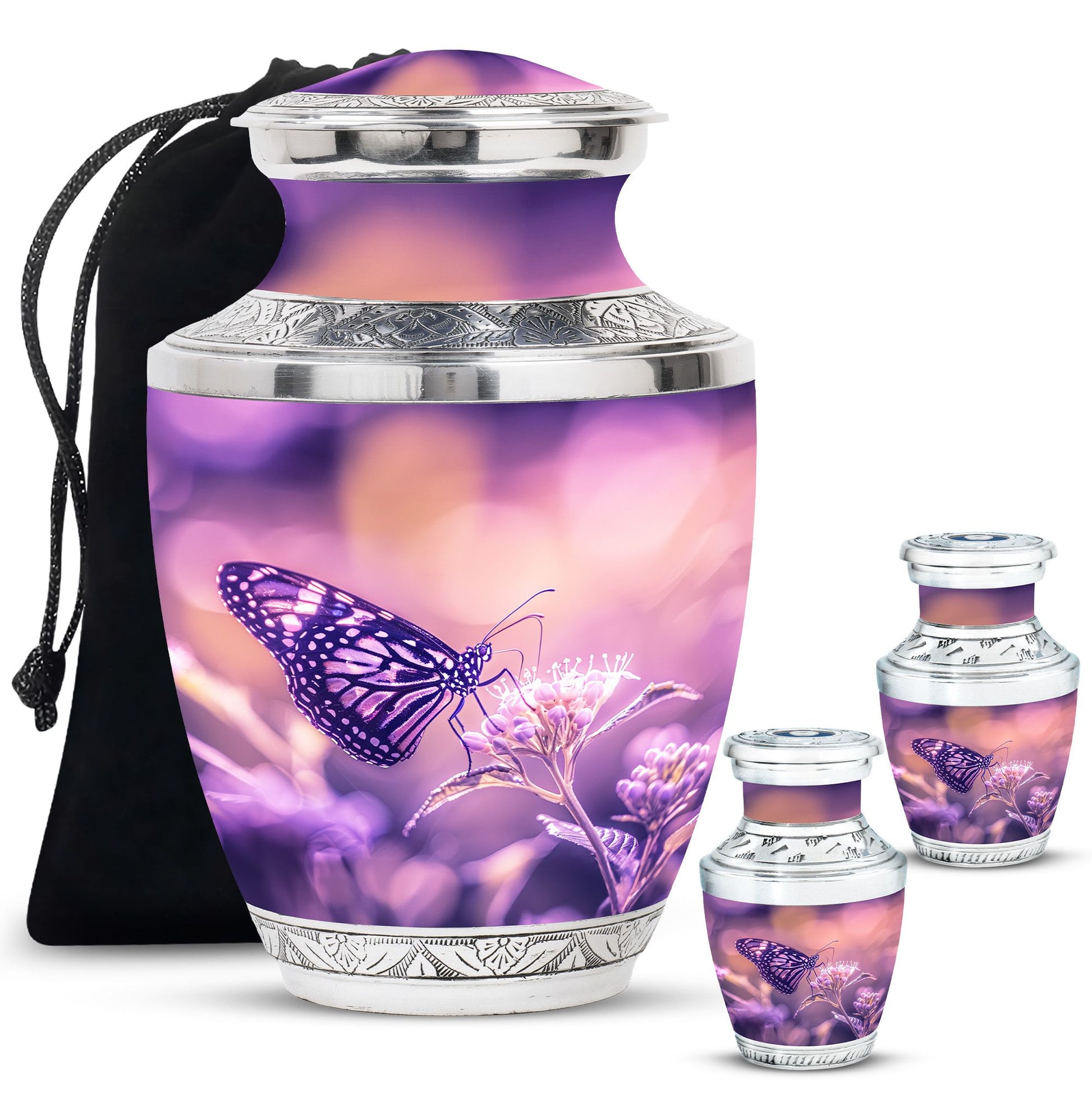 Butterfly Theme Large Urn With 2 Keepsake Urn
