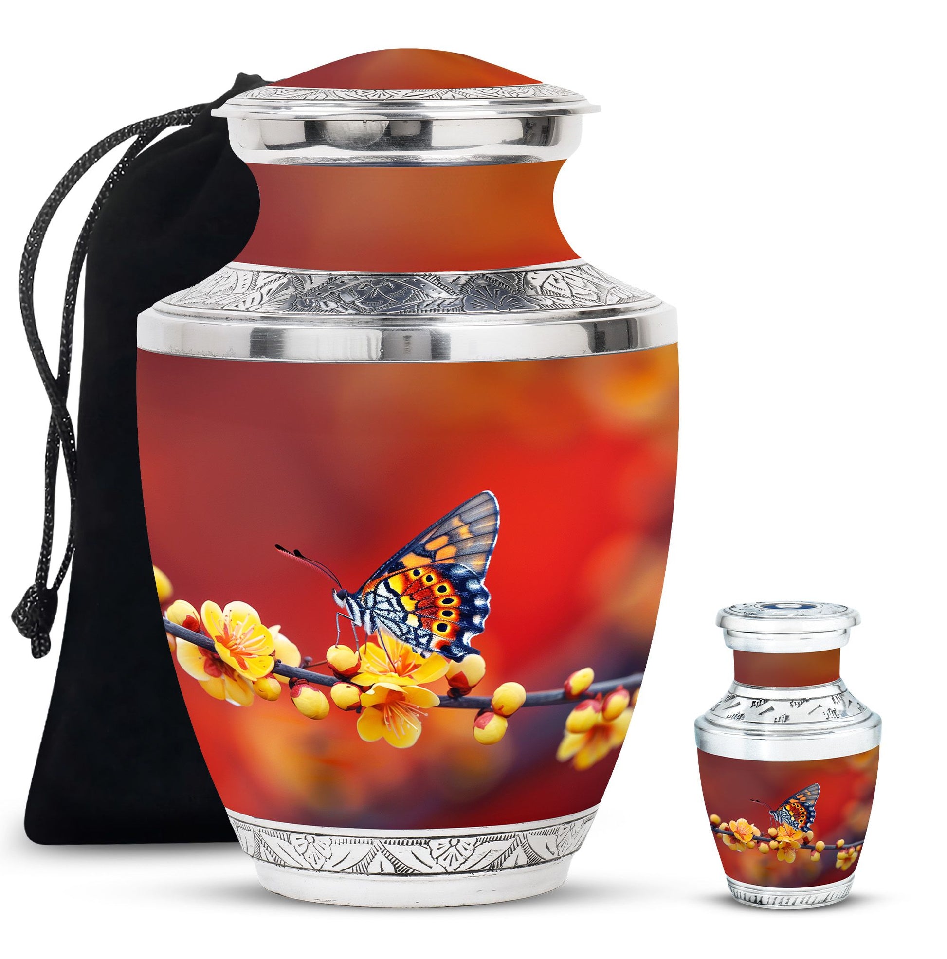 Butterfly Theme Large Urn With 1 Keepsake Urn