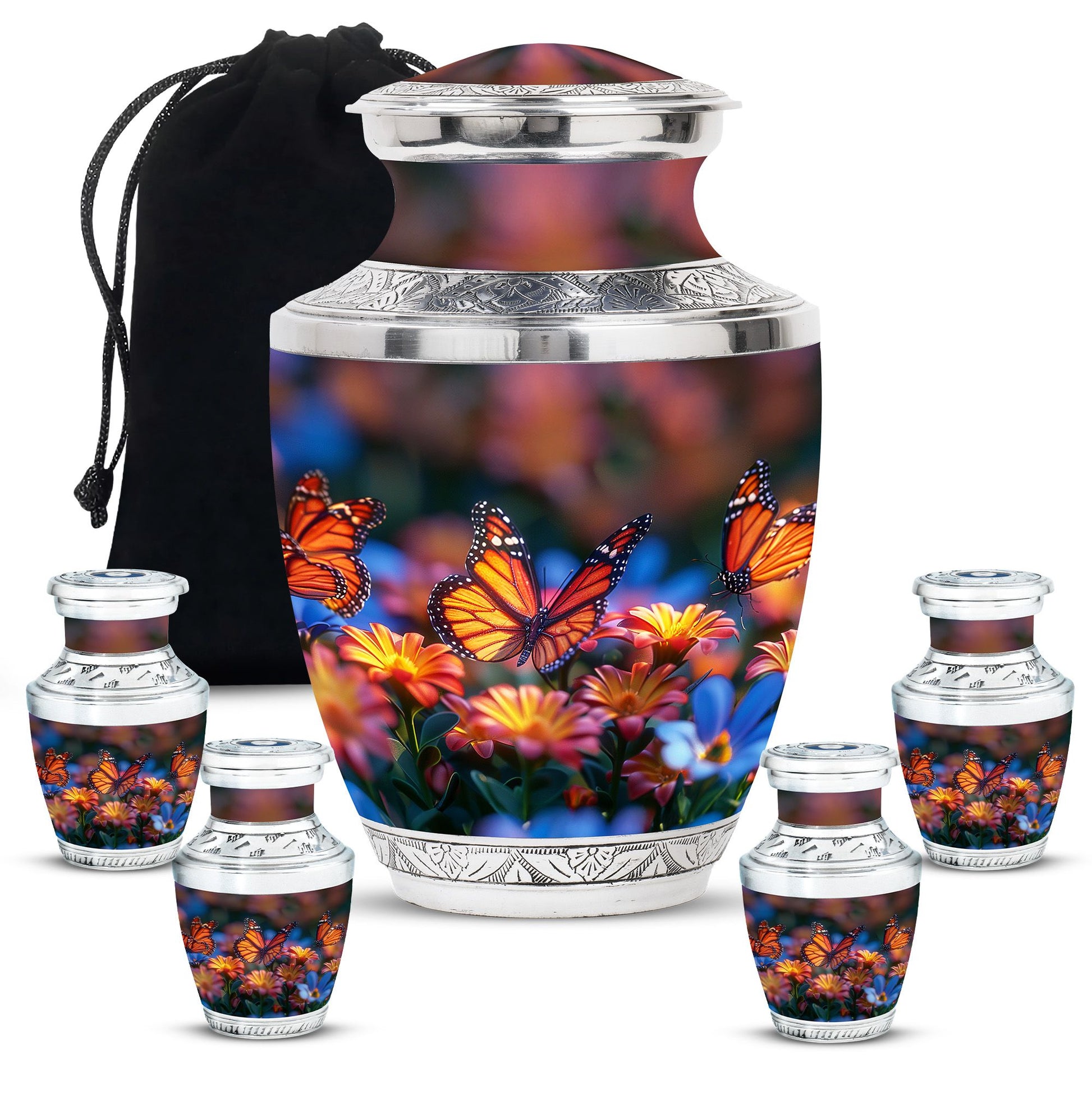 Butterfly Theme Large Urn With 4 Keepsake Urn