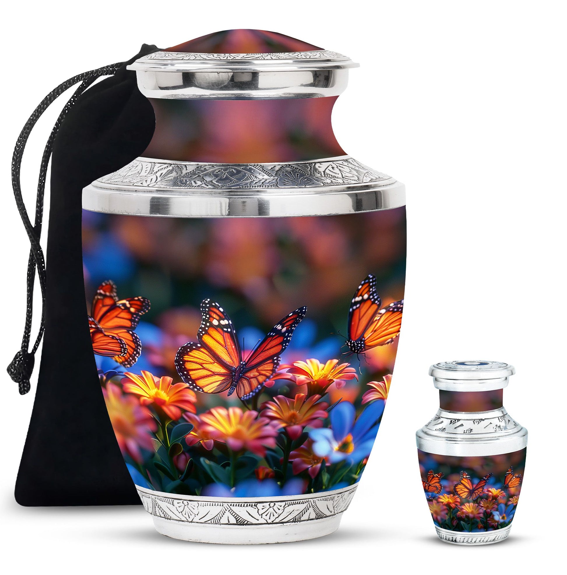 Butterfly Theme Large Urn With 1 Keepsake Urn