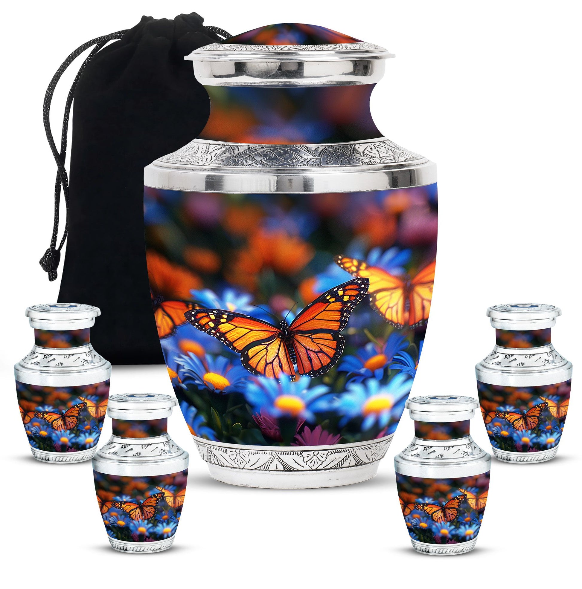 Butterfly Theme Large Urn With 4 Keepsake Urn