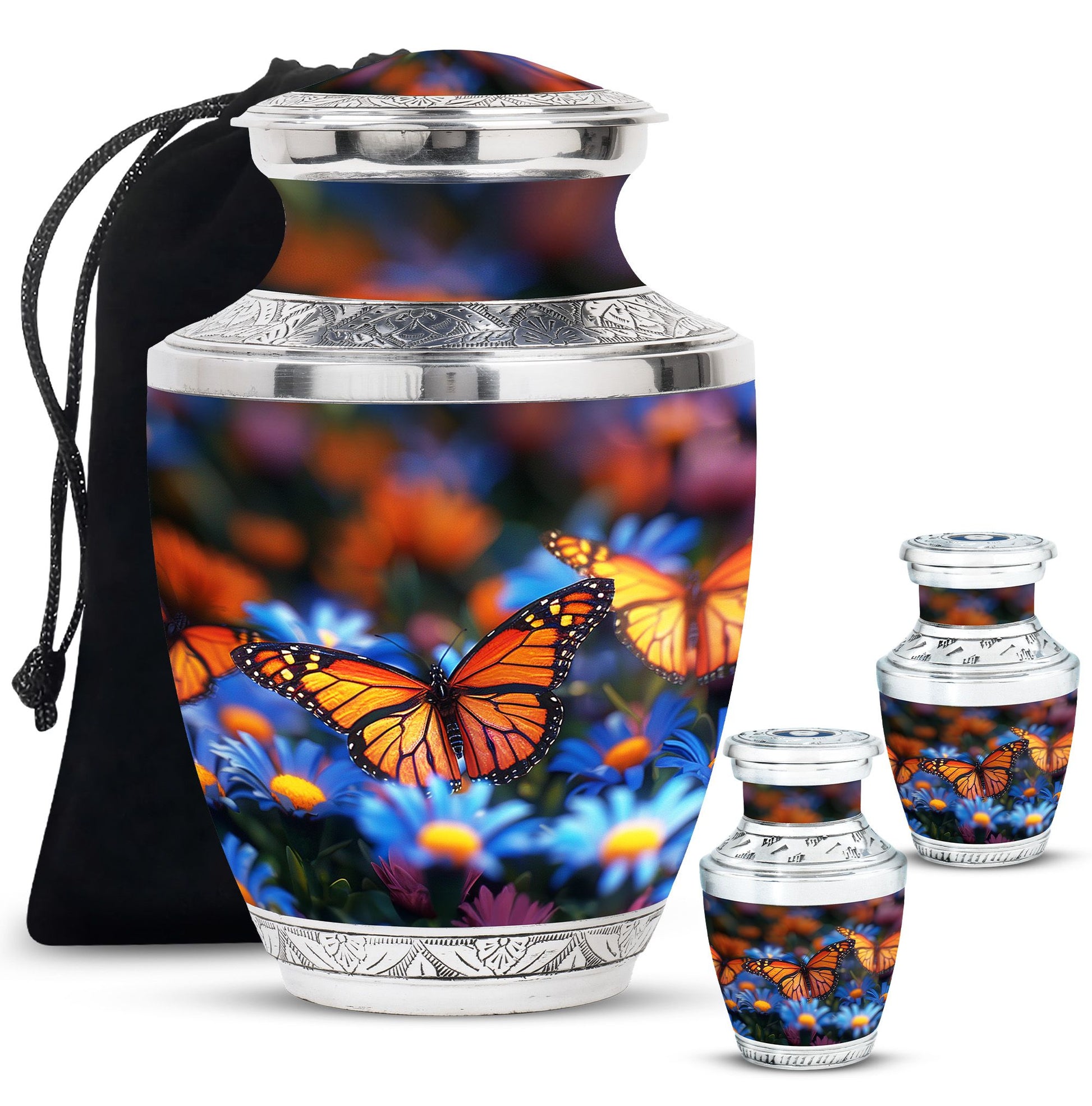 Butterfly Theme Large Urn With 2 Keepsake Urn