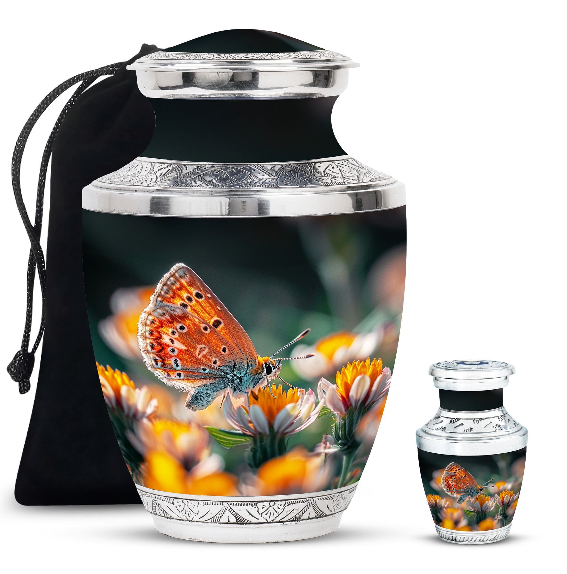 Butterfly Theme Large Urn With 1 Keepsake Urn